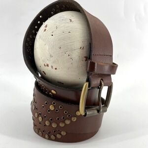 Vintage Leather Belt XL Brown Wide Boho Festival Studded Indie Western